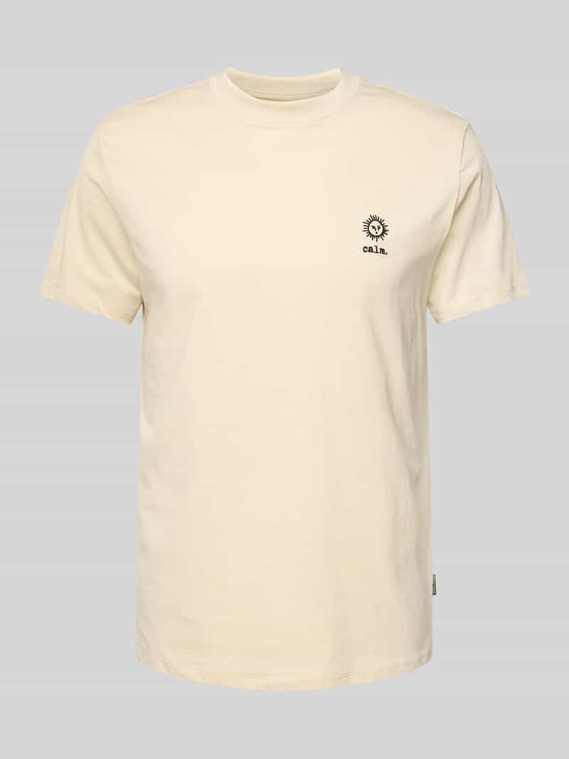 T-shirt z wyhaftowanym motywem i napisem model ‘JANUS’