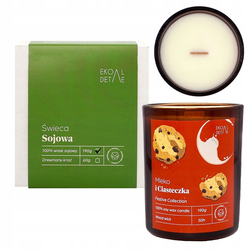 Świeca sojowa w szkle Mleko i Ciasteczka, Kolekcja Festive, 190 g ekoDetale