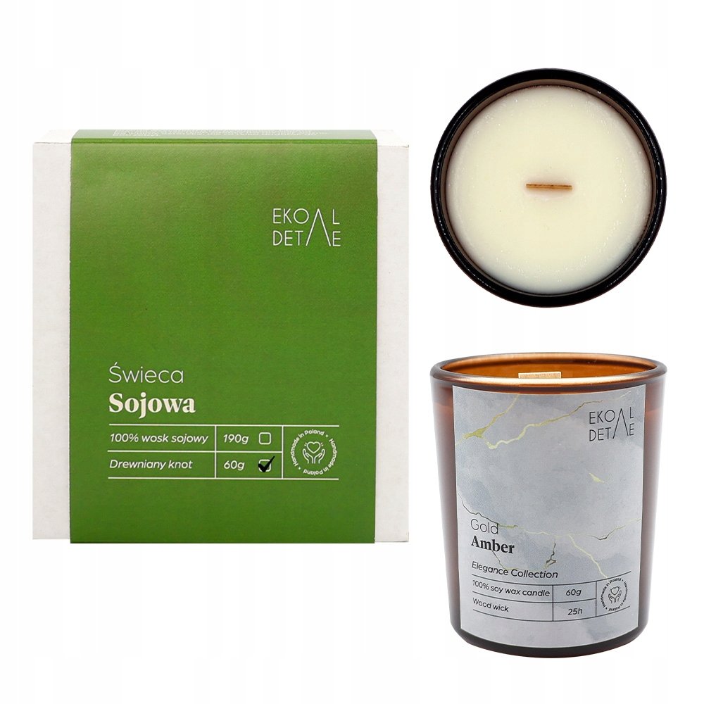 Świeca sojowa w szkle Gold Amber, Kolekcja Elegance, 60 g ekoDetale