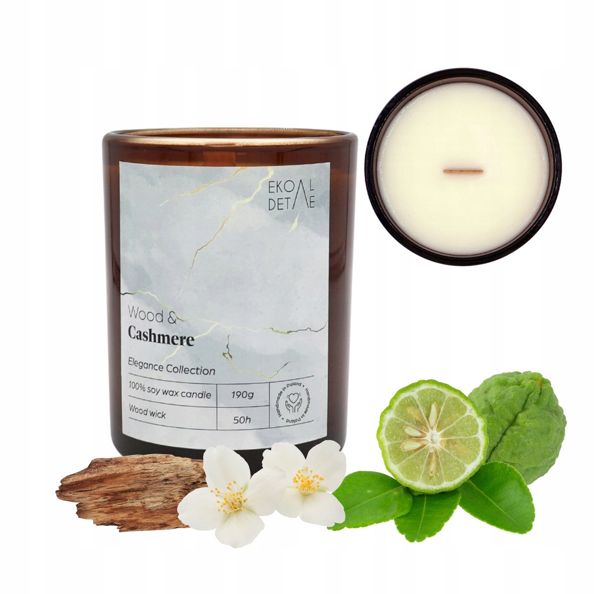 Świeca Sojowa Zapachowa Prezent Candle Szkło Wood Cashmere 190g EkoDetale