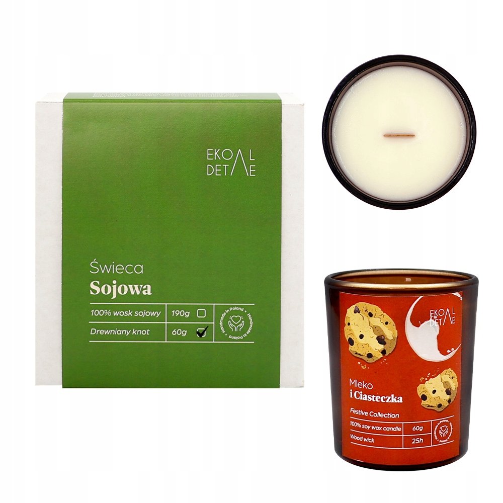 Świeca sojowa w szkle Mleko i Ciasteczka, Kolekcja Festive, 60 g ekoDetale