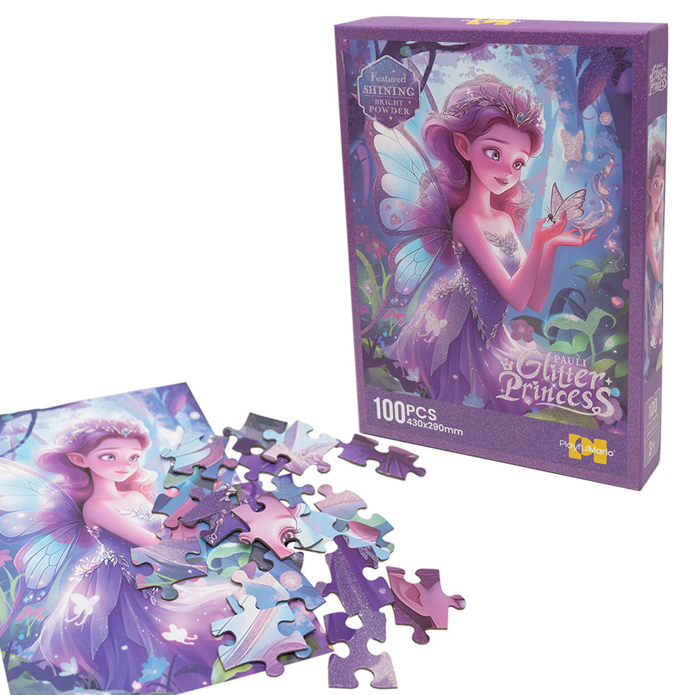ASKATO, puzzle 100 księżniczka z motylkiem brokatowe