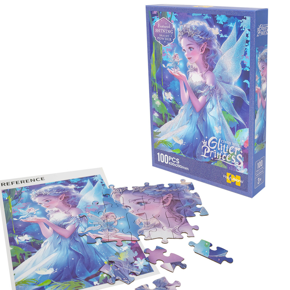 ASKATO, puzzle 100 księżniczka z wróżką brokatowe