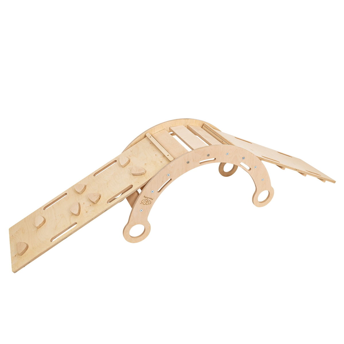 Large Dream Rocker Naturalne Drewno & Zjeżdżalnia & Drabinka z Szarą Poduszką