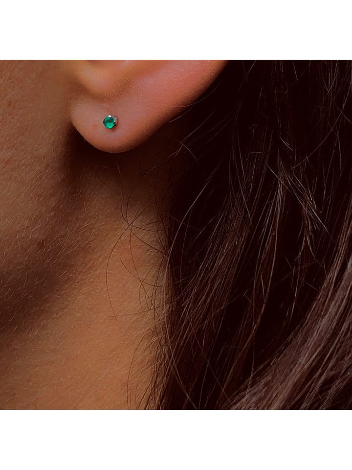 Les Petites Précieuses Srebrne kolczyki-wkrętki ze szmaragdem