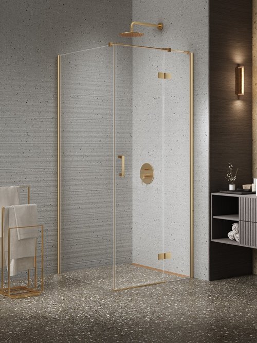Kabina prysznicowa uchylna prawa kolor złoty szczotkowany 100x90 cm K-4444 New Trendy Nesta Gold Brushed