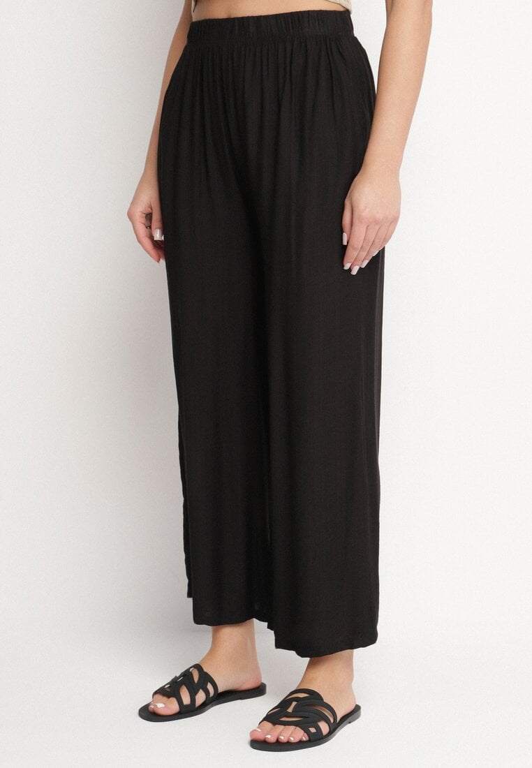 Czarne Szerokie Spodnie Typu Palazzo z Wysokim Stanem Varlevi