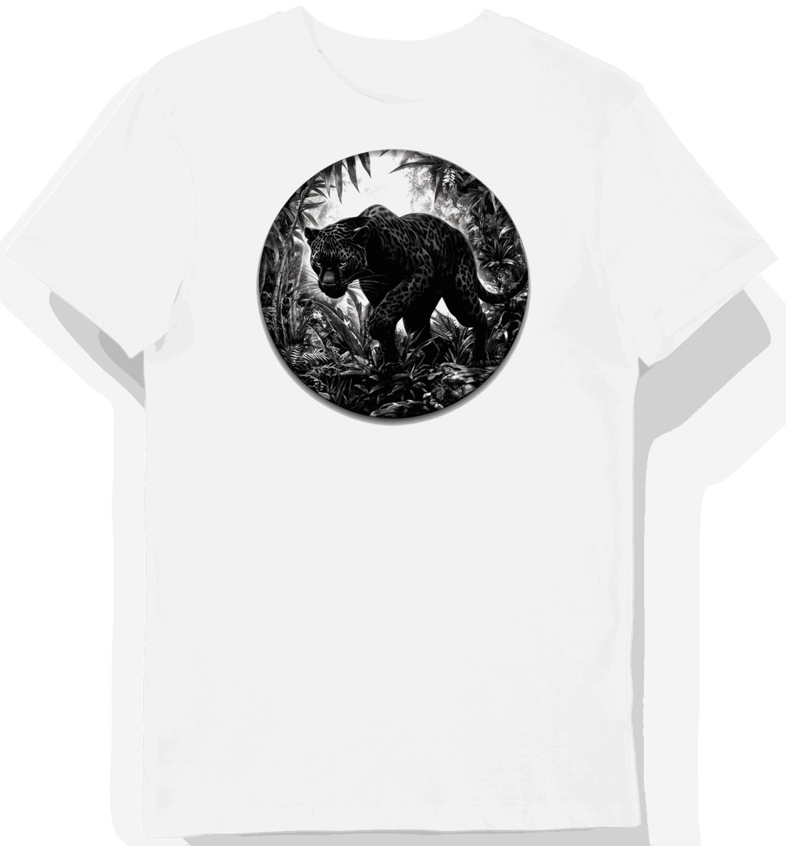 Koszulka męska biała z nadrukiem pantery w dżungli XL