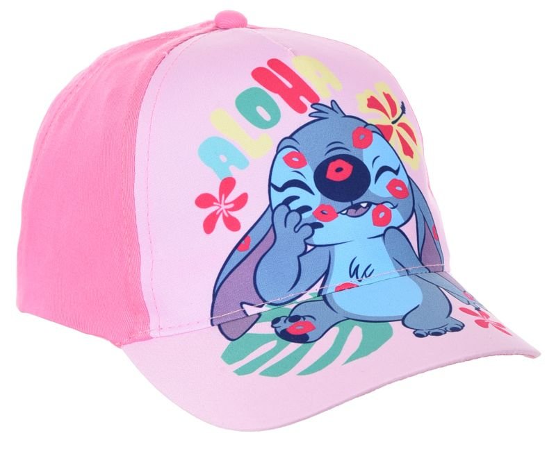 Czapka z daszkiem dla dziewczynek, Disney Stitch, kolor jasnoróżowy, bawełna, poliester, rozmiar 52 cm