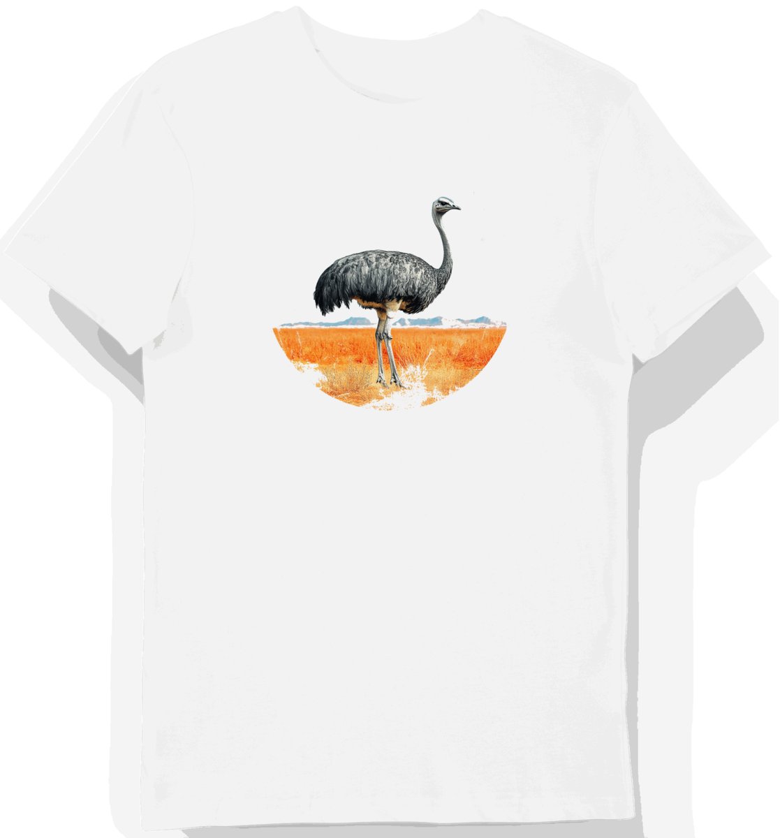 Koszulka męska biała z nadrukiem strusia w pustynnym krajobrazie XXL