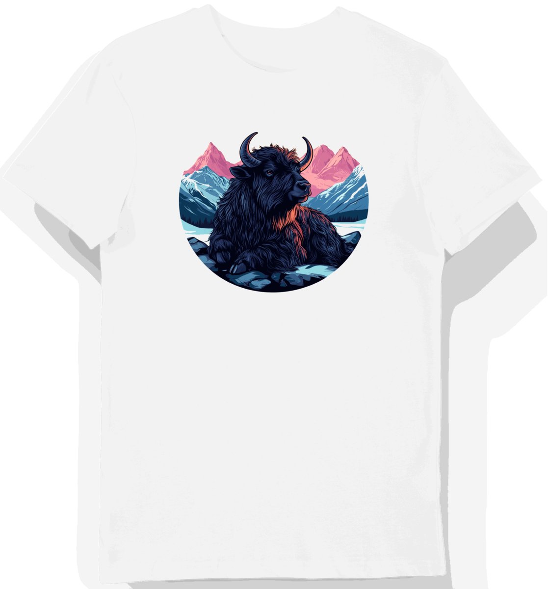 Koszulka męska biała z nadrukiem zwierzęcia na tle górskiej cieczy 3XL