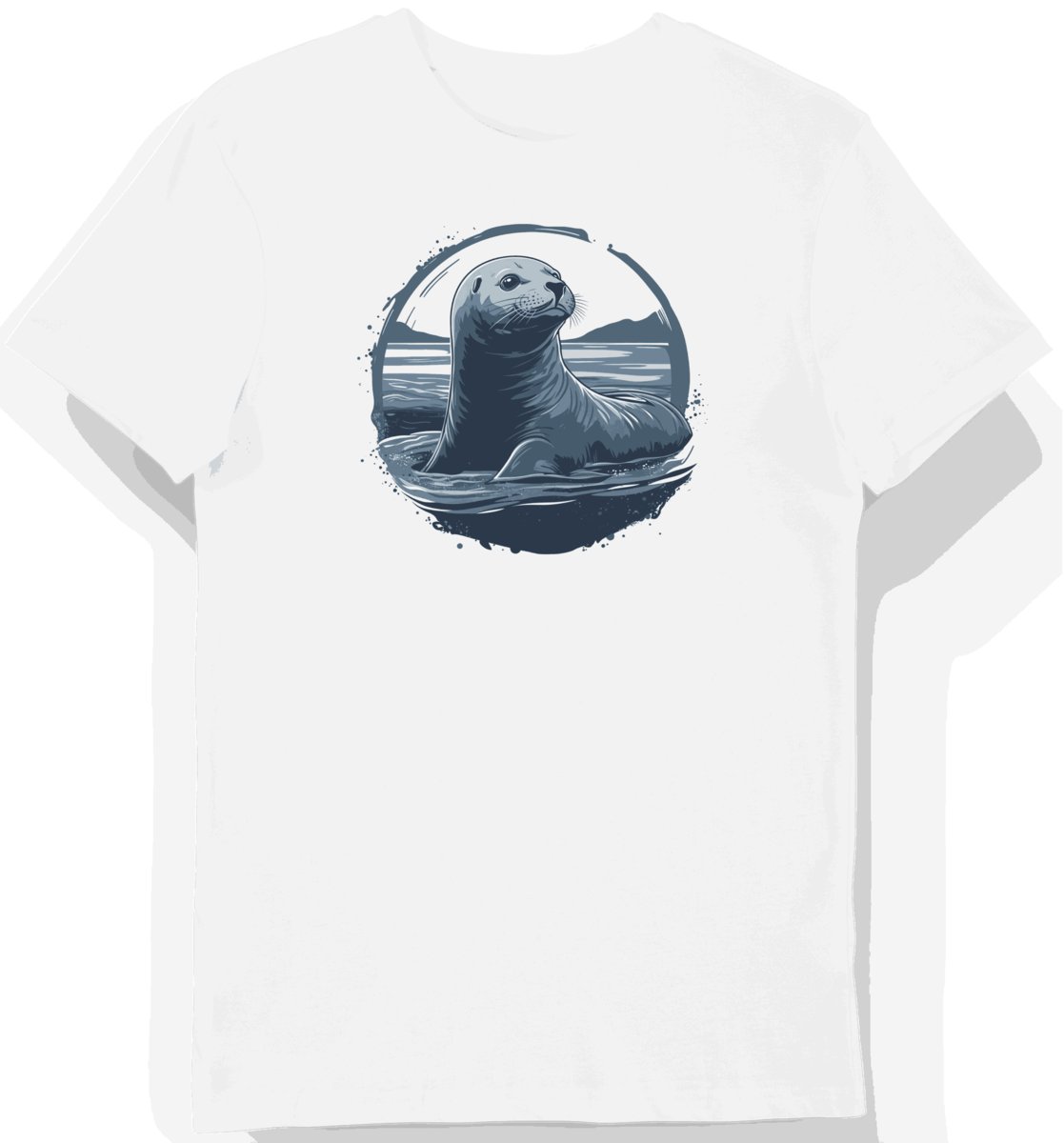 Koszulka męska biała z motywem zwierzęcia w lodowej scenerii S