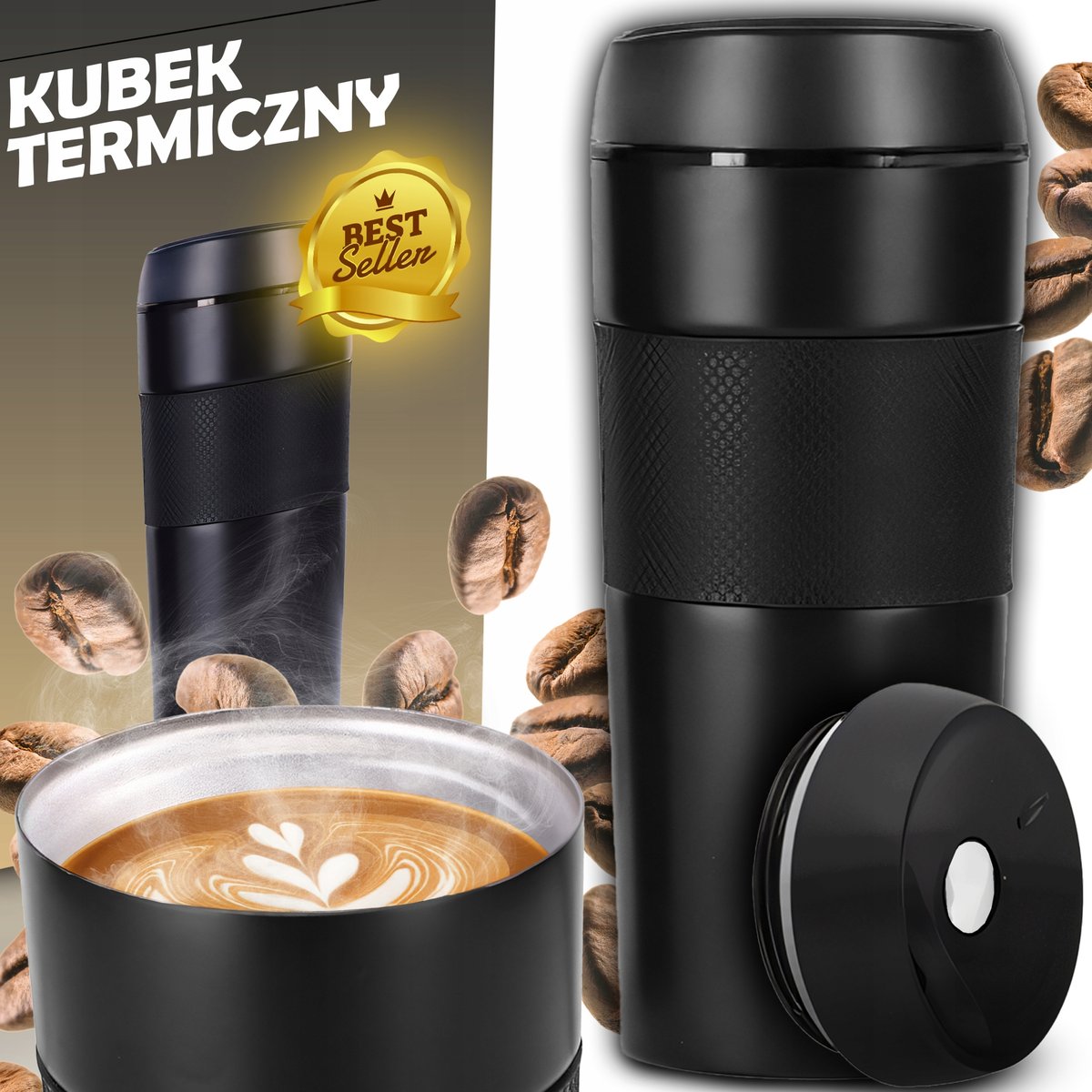 KUBEK TERMICZNY TERMOS NA OGRĄCE NAPOJE DO 24h SZCZELNY 400 ml HERBATA KAWA