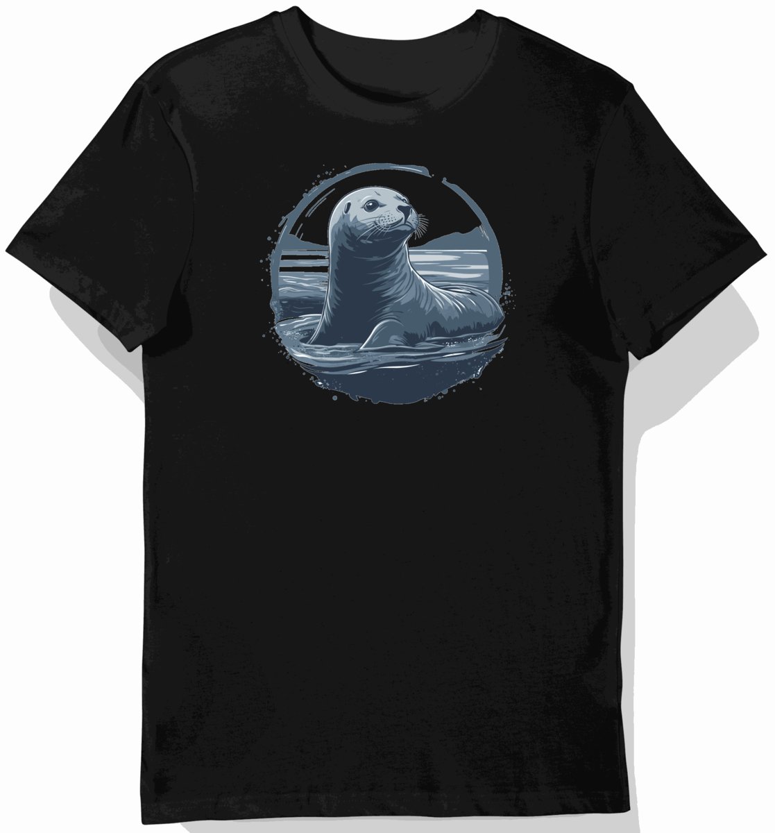 Koszulka męska czarna z motywem zwierzęcia w lodowej scenerii M