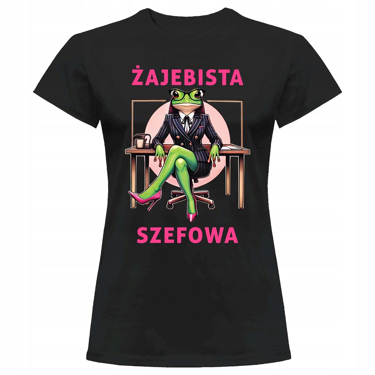 KOSZULKA DAMSKA Z NADRUKIEM NAPIS ŻAJEB*STA SZEFOWA ŻABA BIURO PREZENT XXL