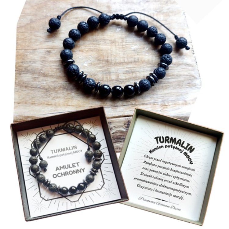 TURMALIN Bransoletka MĘSKA AMULET Ochronny Lawa Kamienie Reg.Obwód/GiovanniDivine