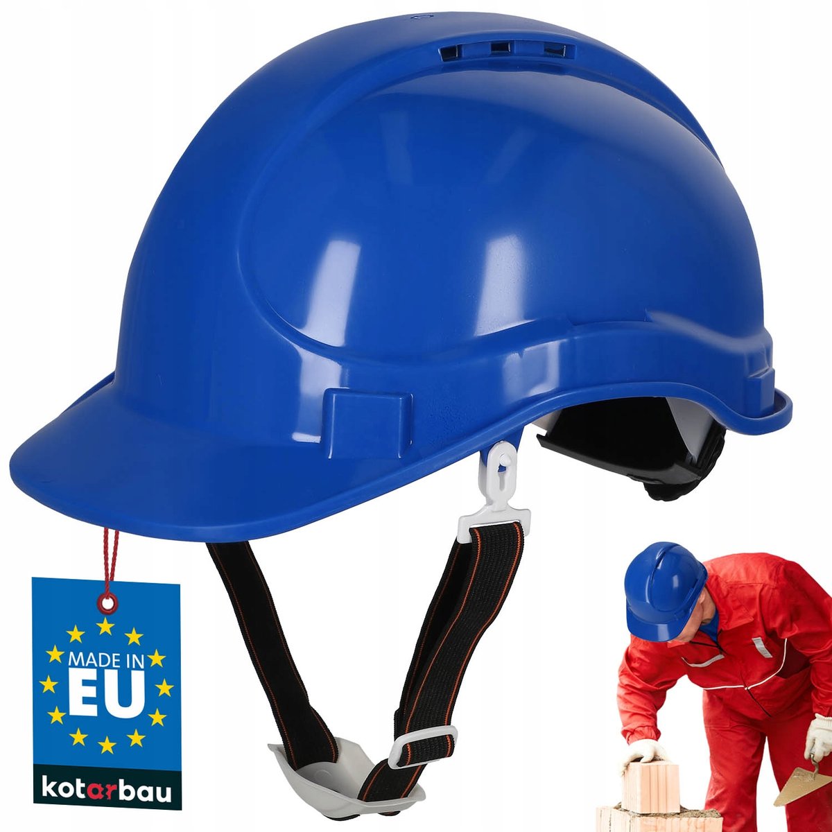 KASK OCHRONNY NIEBIESKI BUDOWLANY HEŁM ROBOCZY REGULOWANY PASEK WENTYLOWANY