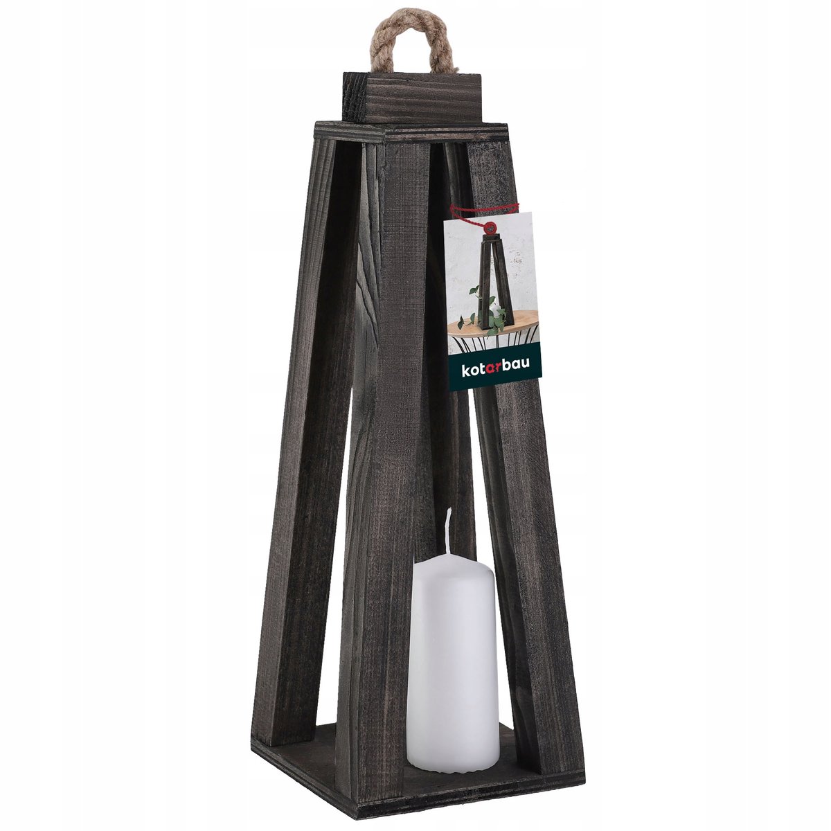 LATARNIA DREWNIANA LAMPION NA ŚWIECE ŚWIECZNIK LATARENKA DOMU OGRODU CZARNA