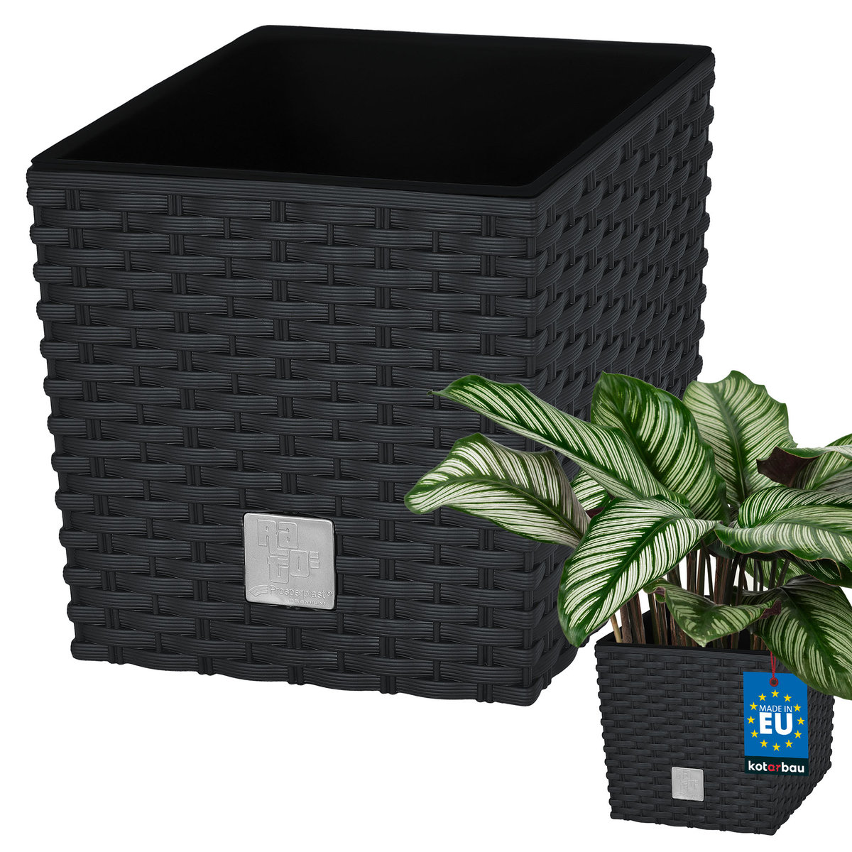 DONICZKA RATTAN OSŁONA DONICA OGRODOWA ANTRACYT 22CM NA BALKON KWIATY WKŁAD