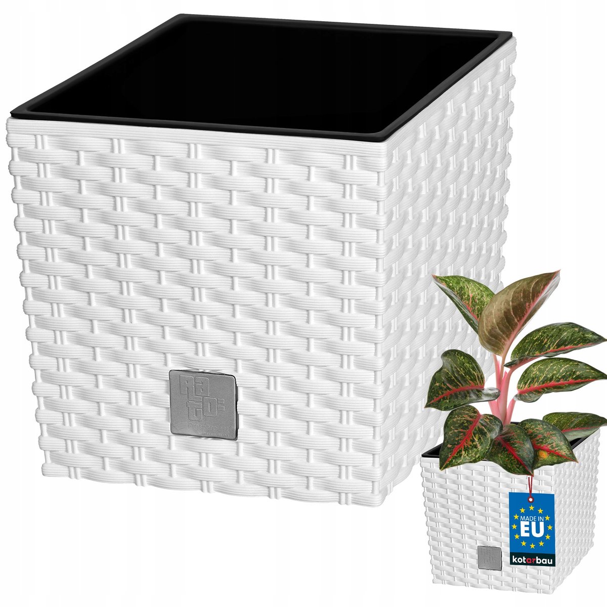 DONICA DONICZKA 20 CM OGRODOWA RATTAN BIAŁA BALKON TARAS KWIATY WKŁAD OGRÓD