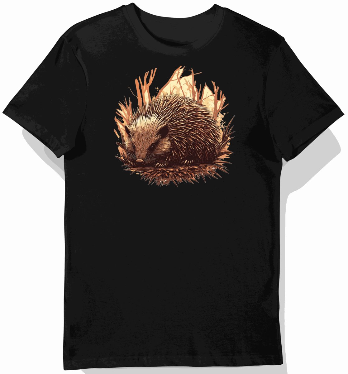 Koszulka męska czarna z motywem jeżozwierza w lesie XXL