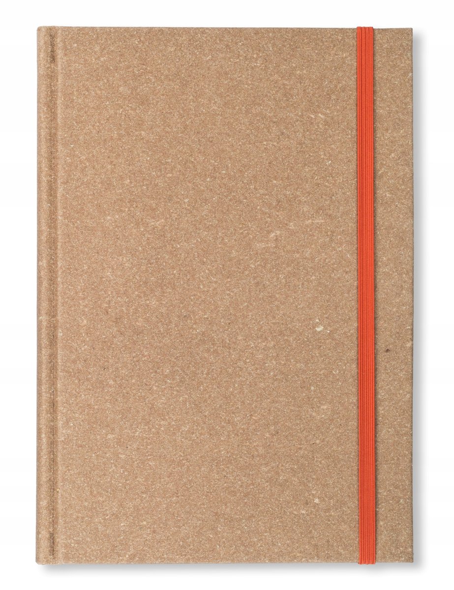 NOTES KSIĄŻKOWY ZAMYKANY B5 BRĄZ SKÓRA EKO BLOK DO WYBORU GUMKA POMARAŃCZ