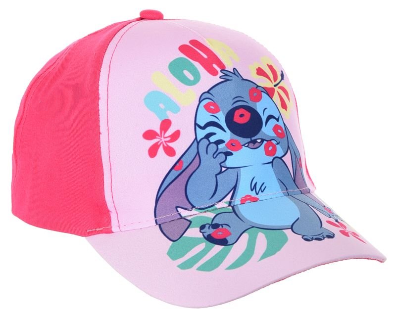 Różowa czapka z daszkiem dla dziewczynki, Disney Stitch, bawełna, poliester, rozmiar 54 cm