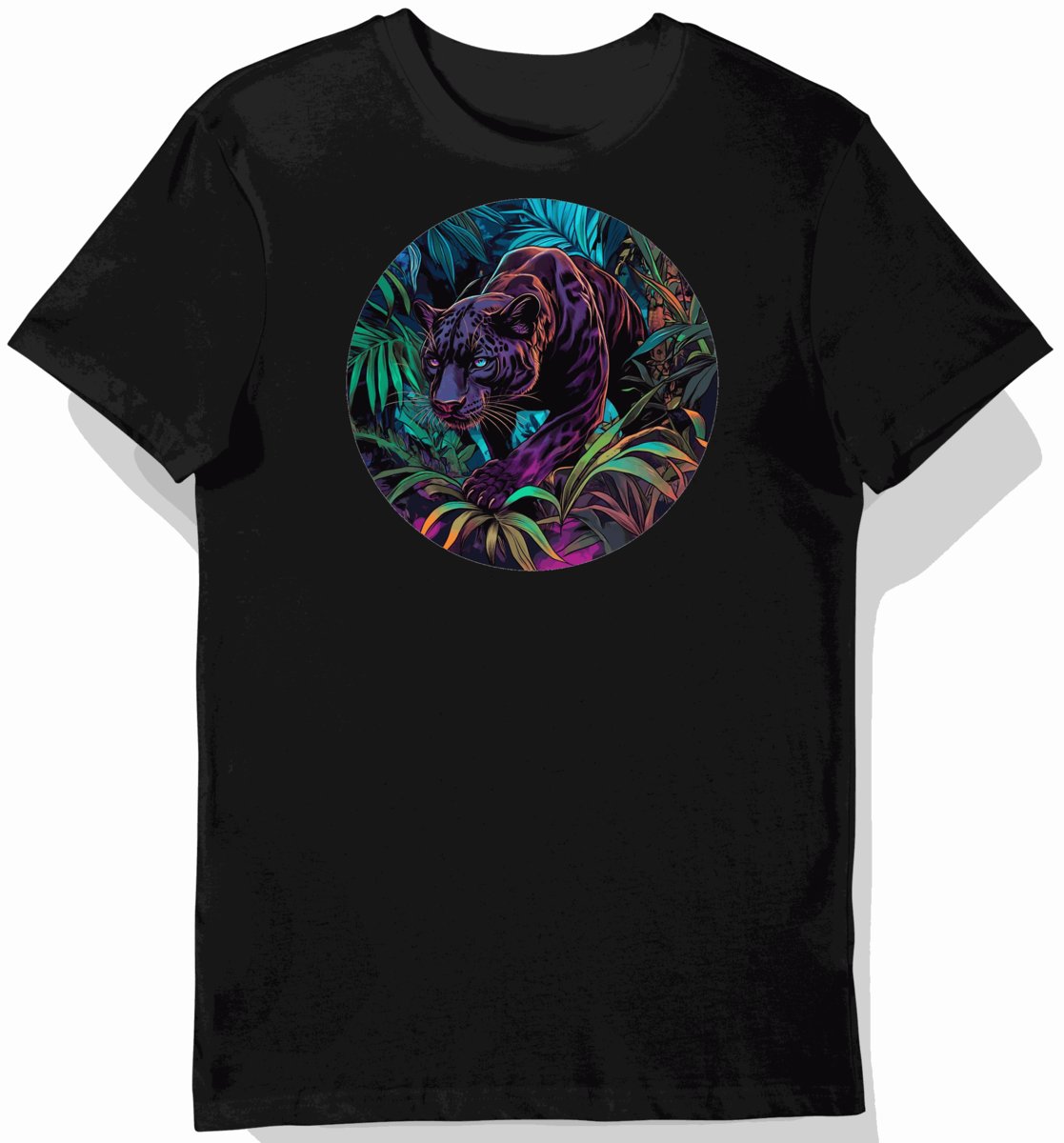 Koszulka męska czarna z motywem pantery w mistycznej poświacie M