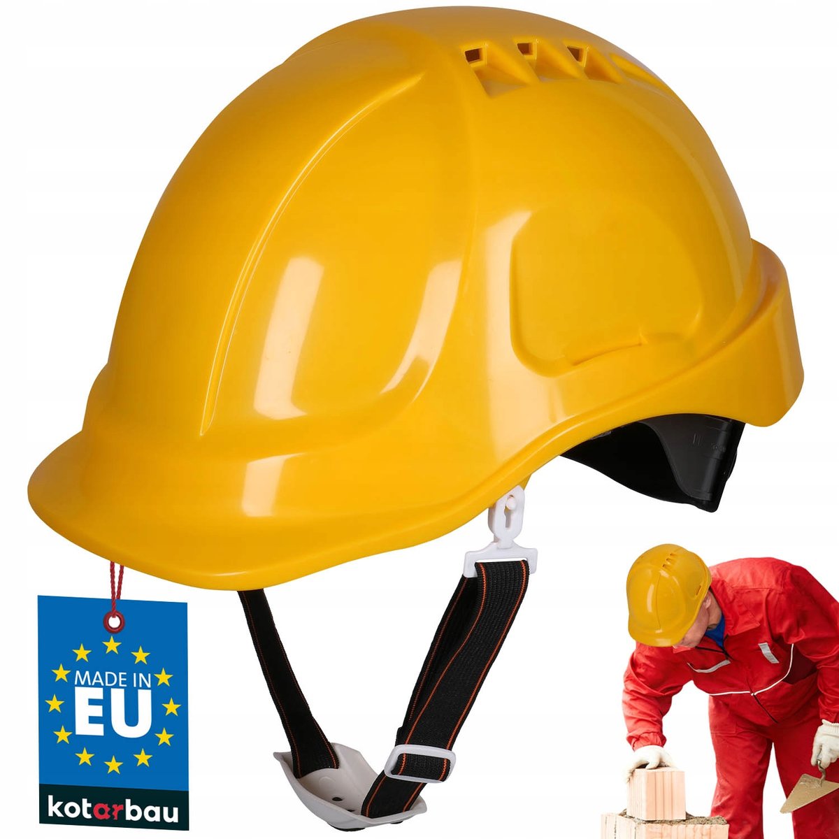 KASK OCHRONNY ŻÓŁTY BUDOWLANY HEŁM ROBOCZY REGULOWANY Z PASKIEM WENTYLOWANY