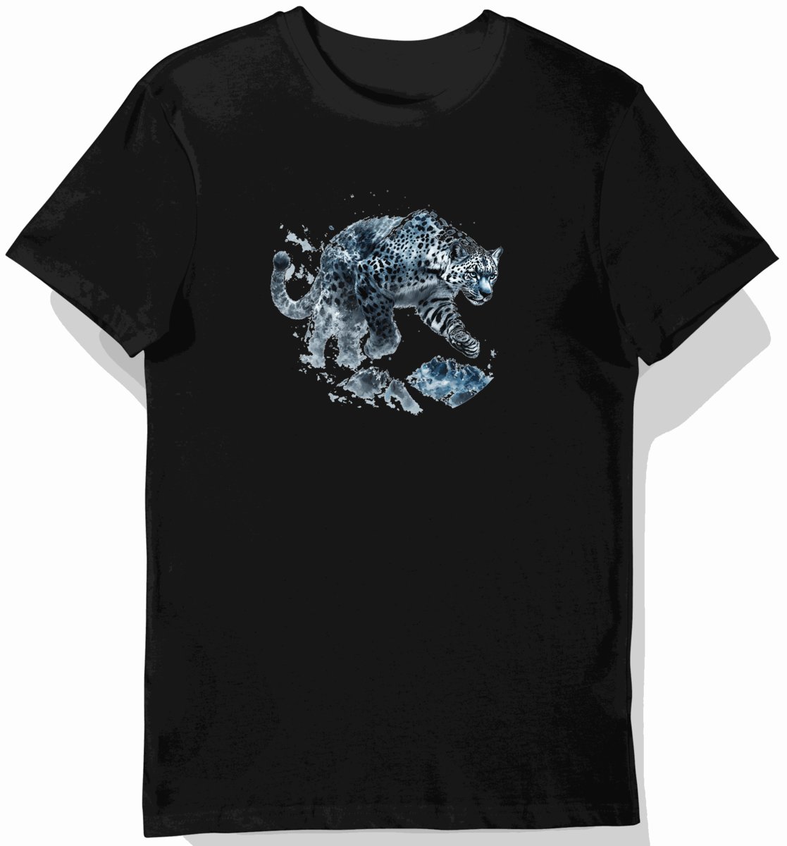Koszulka męska czarna z motywem śnieżnej pantery na górskim tle 3XL