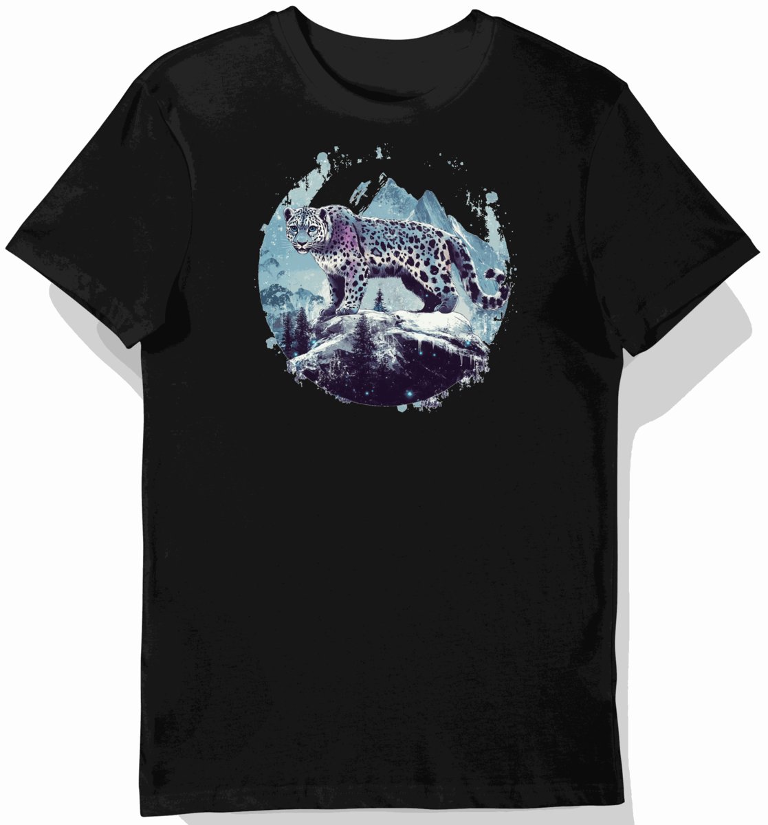 Koszulka męska czarna z motywem śnieżnej pantery w górach XXL