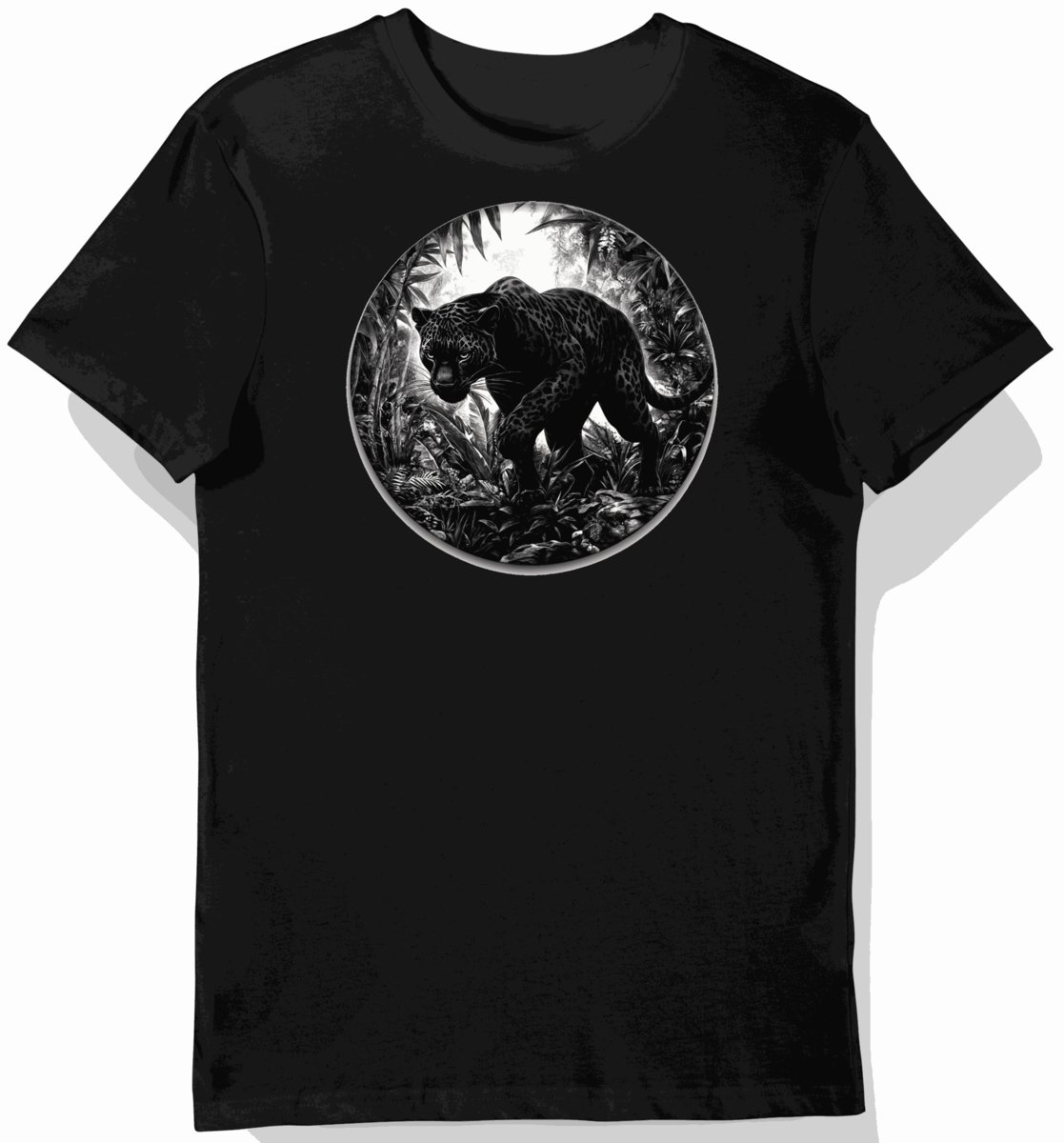 Koszulka męska czarna z nadrukiem pantery w dżungli M