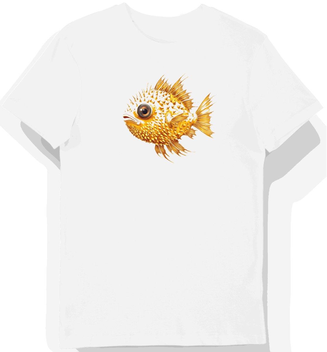 Koszulka męska biała z motywem żółtego napompowanego zwierza w słońcu M