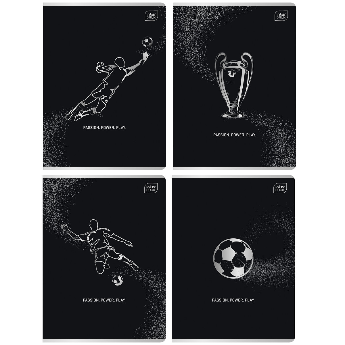 4X Zeszyt A5, 60 Kartek, Kratka, Metalic Football Black, Chłopięce, Interdruk