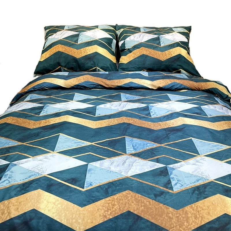 Pościel 160x200 bawełna satynowa dwustronna gruba 3 części 4368 zygzak