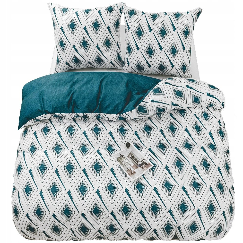 Pościel 140x200 bawełna satynowa dwustronna GierekHoff 2cz biało-turkusowa