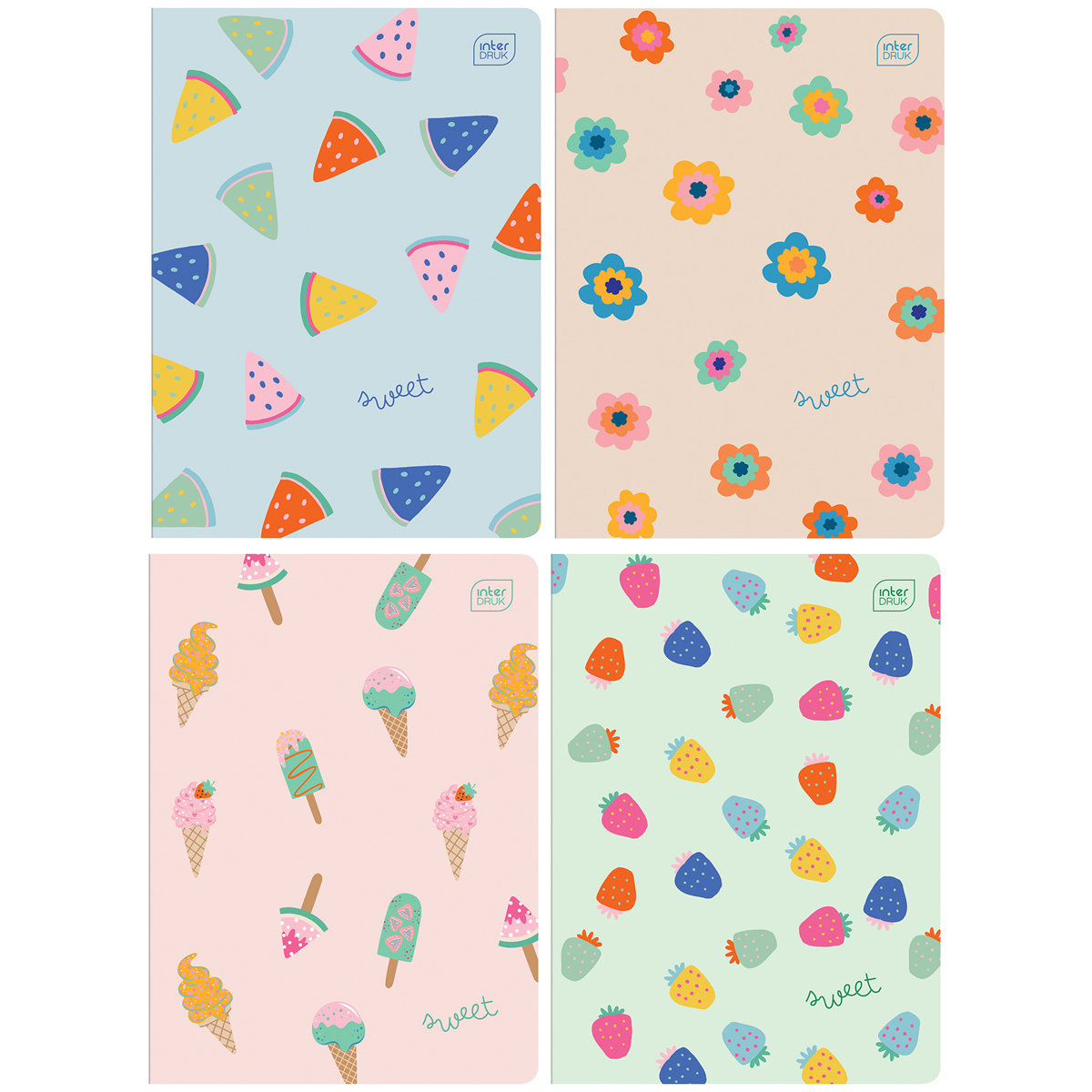 4X Zeszyt A5, 32 Kartki, Kratka Z Marginesem, Sweet Vibes, Interdruk