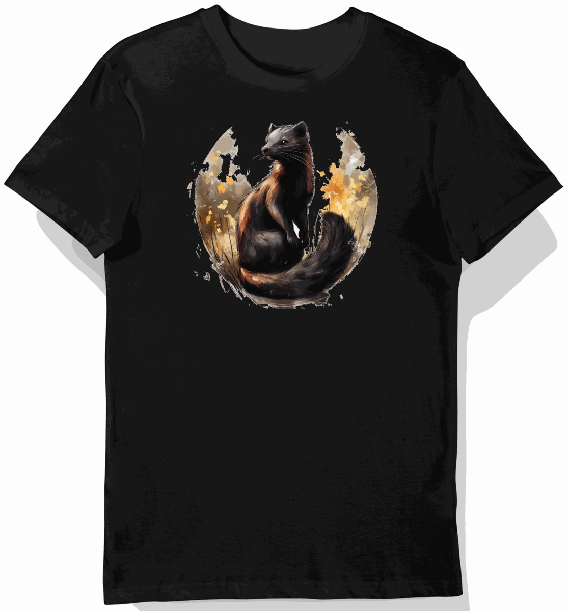 Koszulka męska czarna z motywem ciemnego futra i leśnych zwierząt XL