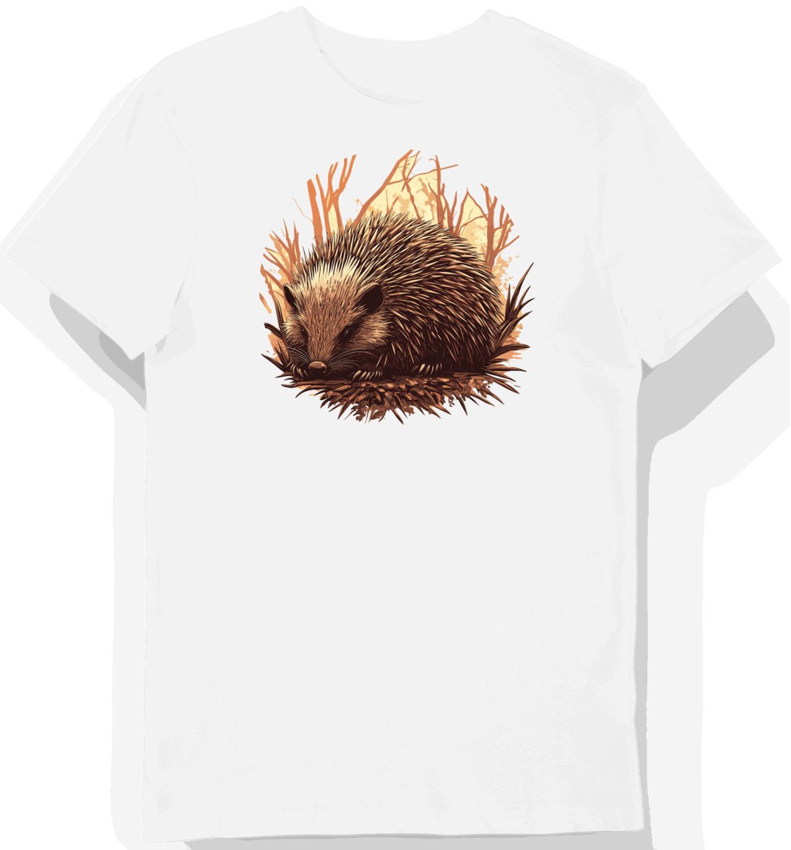 Koszulka męska biała z motywem jeżozwierza w lesie XXL