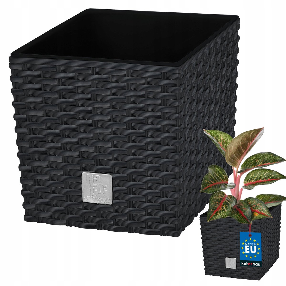 DONICZKA RATTAN OSŁONA DONICA OGRODOWA ANTRACYT 20CM NA BALKON KWIATY WKŁAD