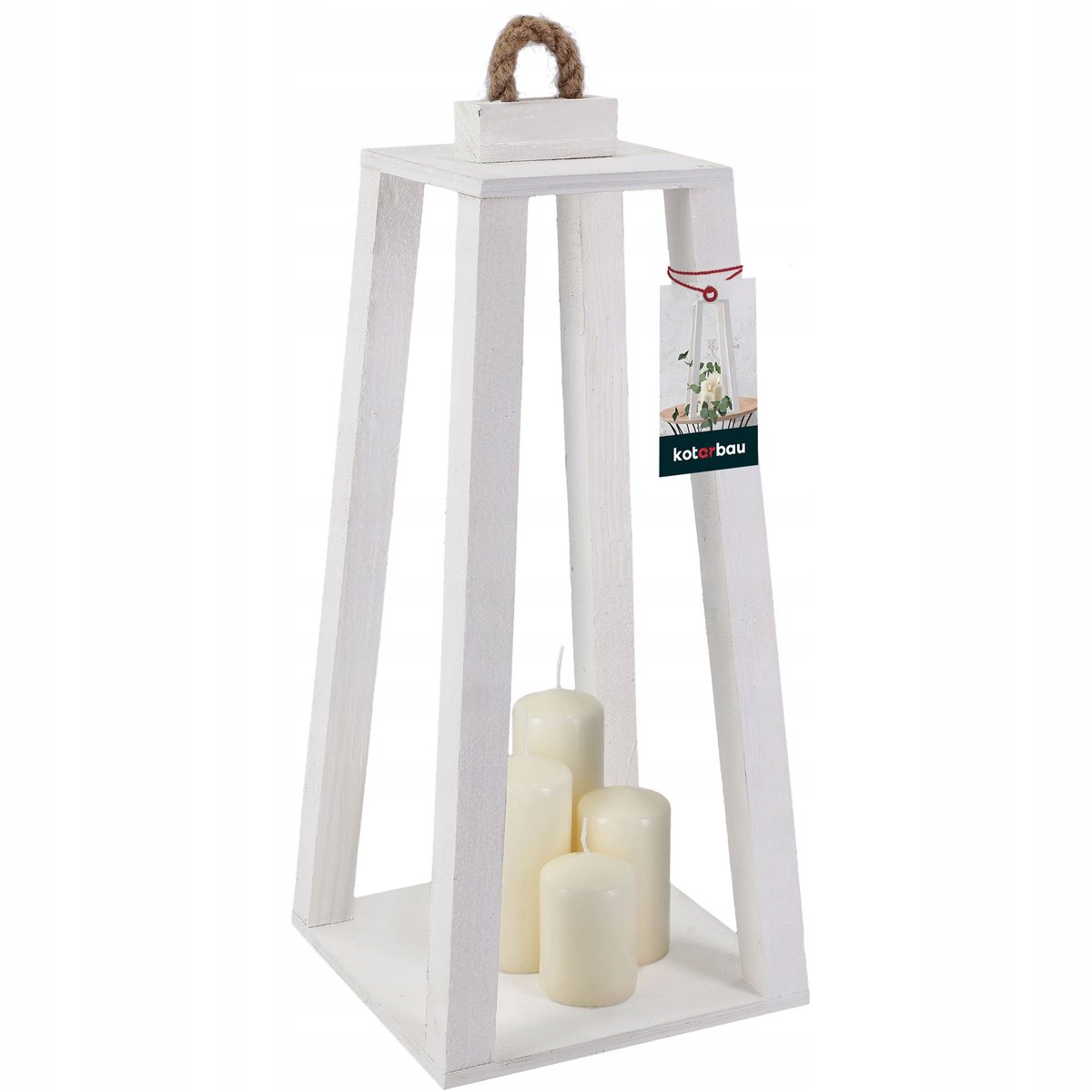 LATARNIA DREWNIANA BIAŁA LAMPION NA ŚWIECE ŚWIECZNIK LATARENKA DOMU OGRODU