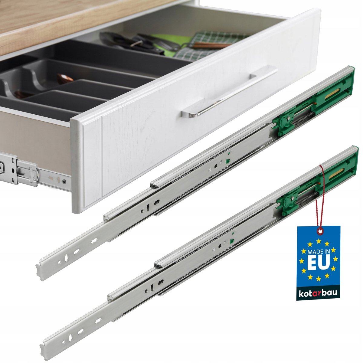 PROWADNICA KULKOWA DO SZUFLAD 2 SZT CICHY DOMYK MEBLOWA PEŁNY WYSUW 400 MM