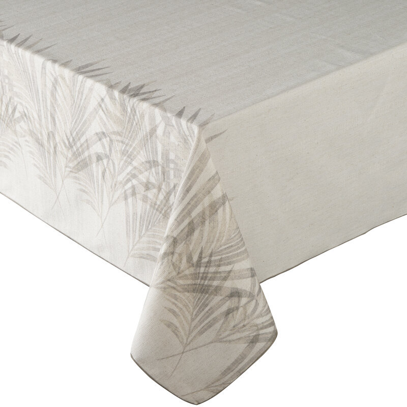 Obrus 145x260 Ines beżowy z nadrukiem liści