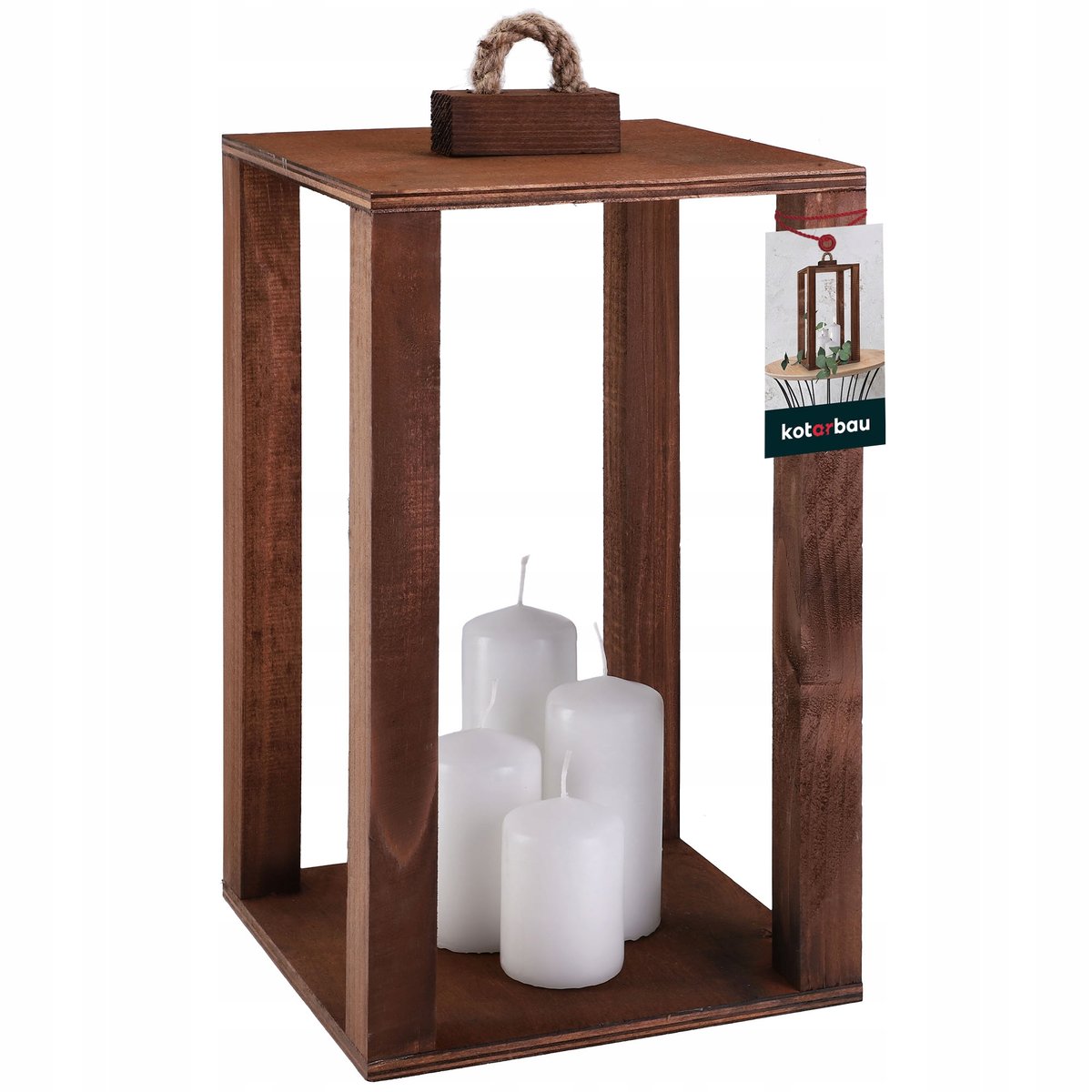 LATARNIA DREWNIANA 20X20 LAMPION NA ŚWIECE ŚWIECZNIK LATARENKA DOMU OGRODU