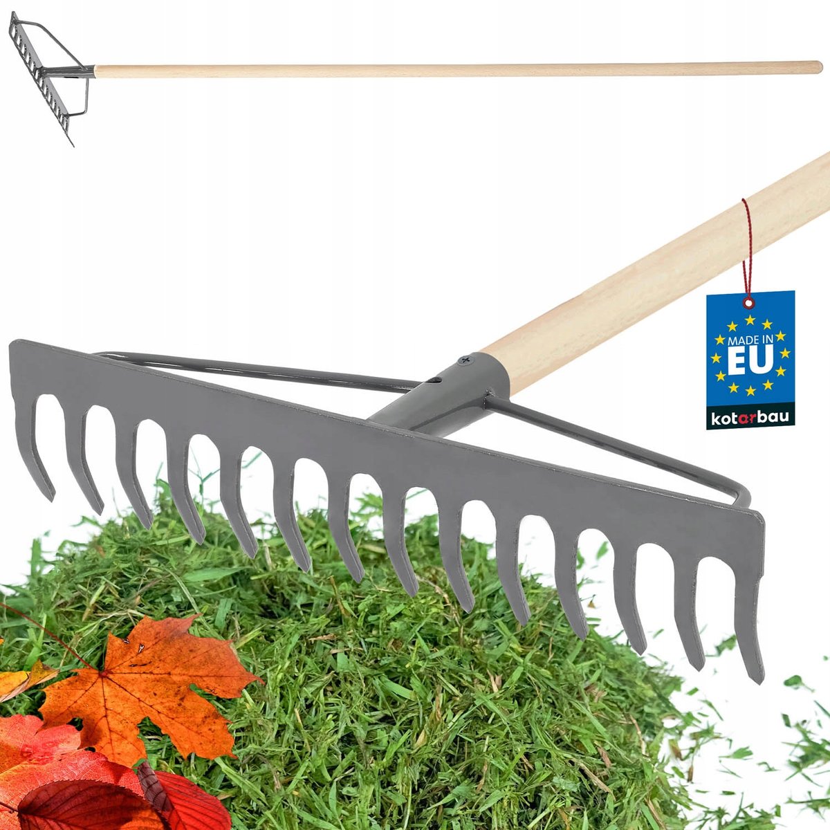 GRABIE METALOWE OGRODOWE GRABKI 14-ZĘBNE WZMOCNIONE DREWNIANY TRZON 154 CM