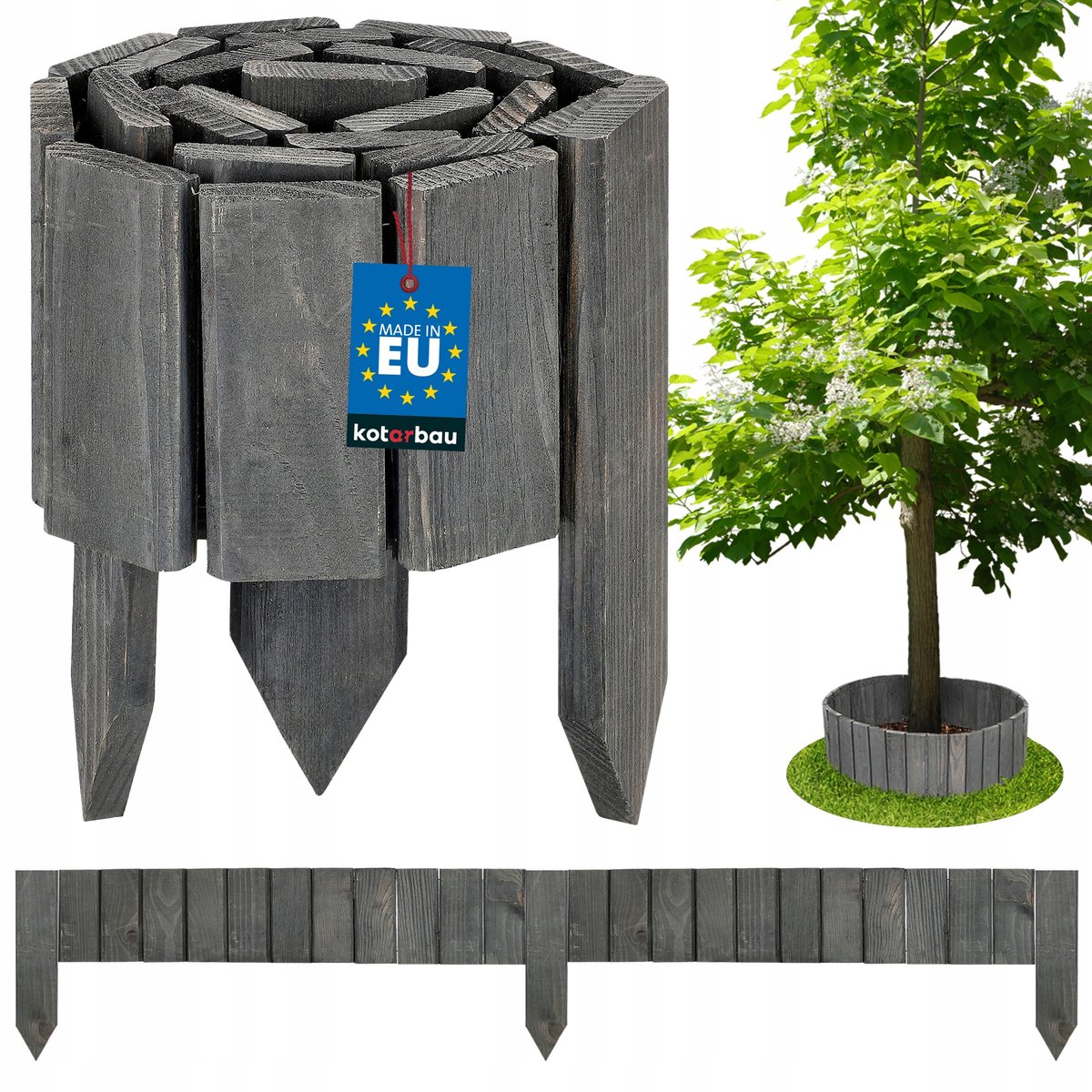 OBRZEŻE PALISADA OGRODOWA PŁOT DREWNIANY TRAWNIKOWY WBIJANY ANTRACYT 10X110