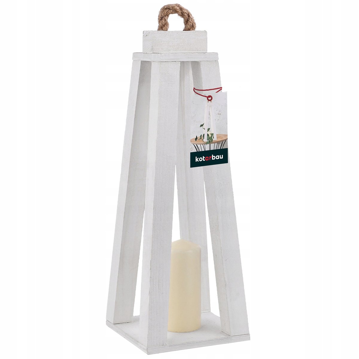 LATARNIA DREWNIANA LAMPION NA ŚWIECE ŚWIECZNIK LATARENKA DOMU OGRODU BIAŁA