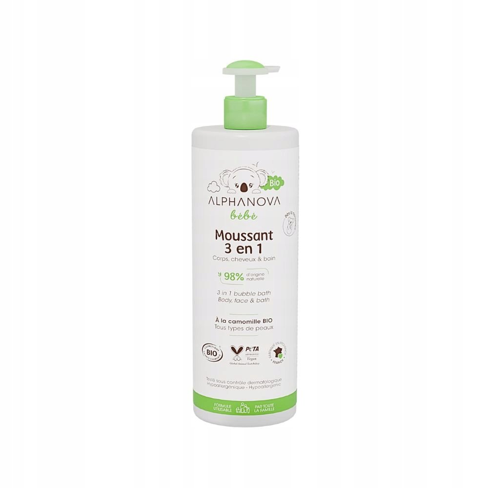 Delikatny Płyn do Kąpieli Niemowląt 3 w 1, 400 ml Alphanova Bebe Bio
