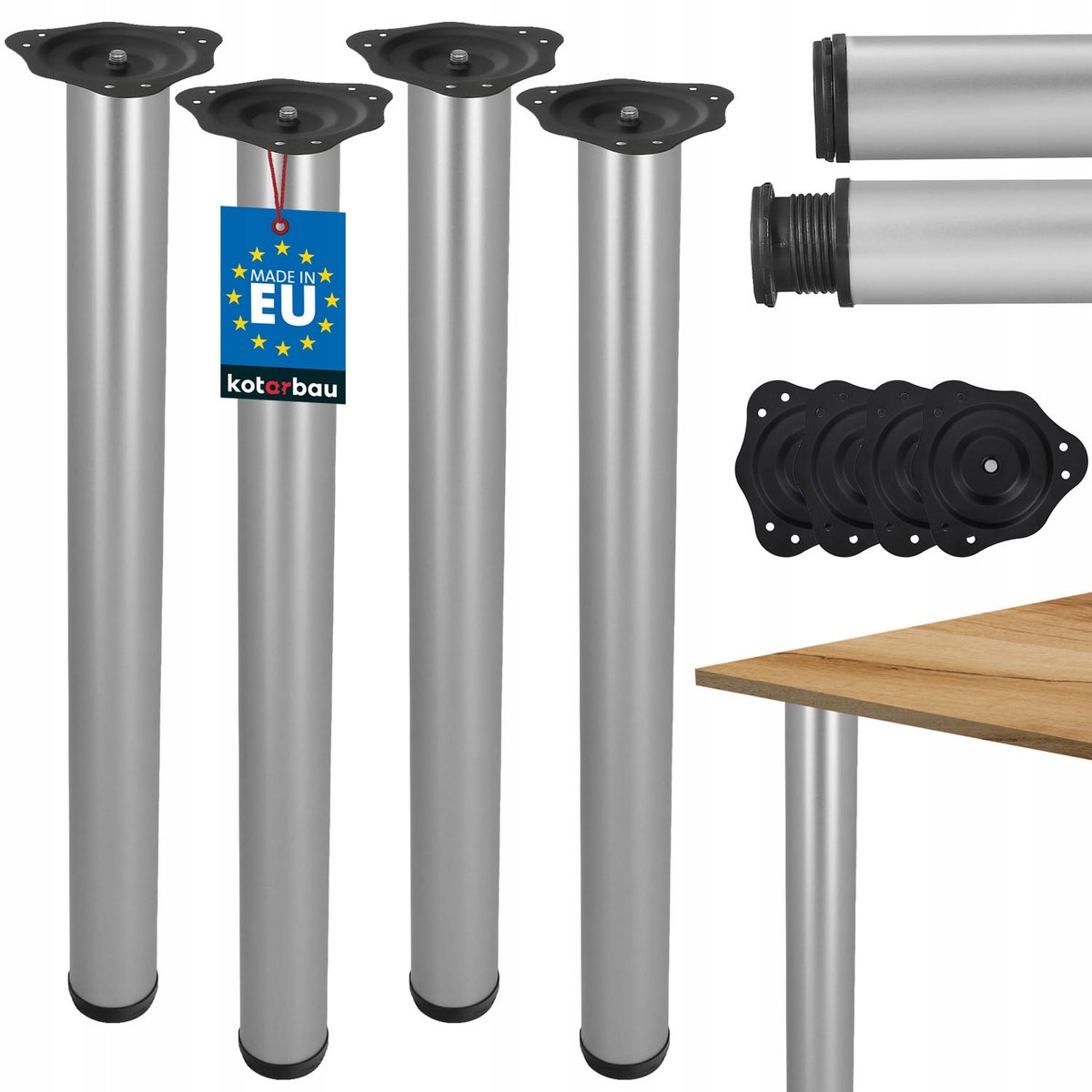 ZESTAW 4szt NOGA REGULOWANA DO STOŁU BLATU BIURKA STOLIKA 71-74,5cm SREBRNA