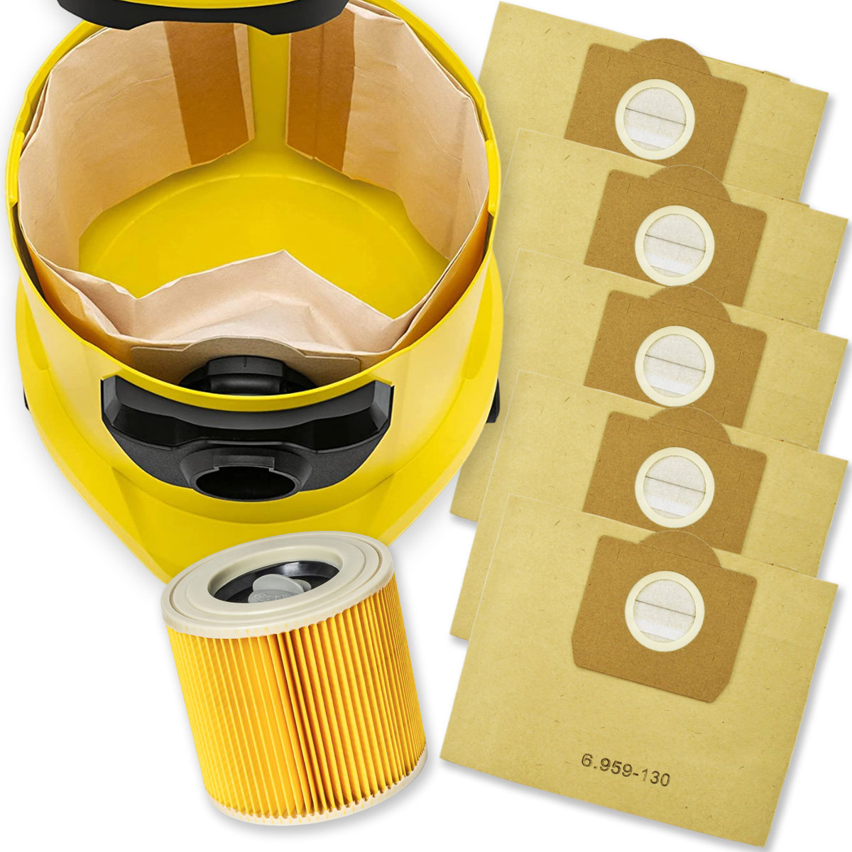 FILTR POWIETRZA DO ODKURZACZA KARCHER WD2 WD3 SE + 5 x WORKI ZAMIENNIK